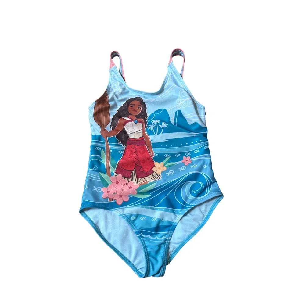 Disney Moana 2 One Piece Swimsuit Kids Blue‎ Tropical Graphic SIZE 6/6X